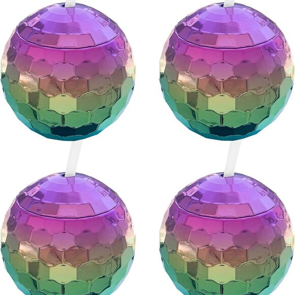 A set of 4 colorful disco ball cups, 19 ounces disco cups, pairs of transparent - Picture 1 of 7